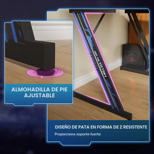 Vista 7 de PayLessHere Mesa de Juegos de 35" Azul Escritorio de Computadora en Forma de Z con Marco de Acero, Gancho para Auriculares, Pies Ajustables