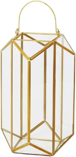 Vista 9 de Serene Spaces Living Portavelas de cristal hexagonal dorado, tamaño pequeño, mide 4 pulgadas de alto Hexágono de 4