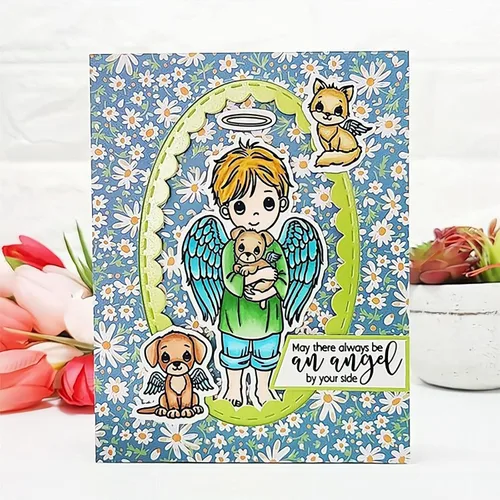 Vista 6 de Juego de sellos y troqueles transparentes de ángel para hacer tarjetas, plantillas de corte para álbumes de recortes, álbum de fotos, papel
