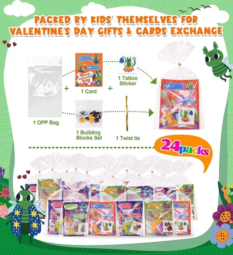 Vista 4 de Colplay - Juego de 24 bloques de construcción de insectos para el día de San Valentín Include Insect Building Blocks with Valentines Cards