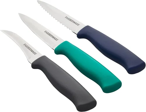 Vista 2 de Farberware Juego de cuchillos de pelar, 3 piezas, azul