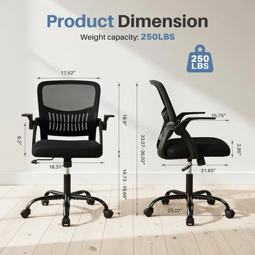 Vista 3 de DUMOS Silla de Oficina para Hogar y Computadora - Ergonómica con Respaldo Medio y Soporte Lumbar y Modo de Balanceo, Altura Ajustable con Brazo