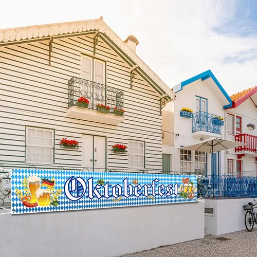 Vista 5 de Bandera del Oktoberfest, decoración bávara azul y blanca del Oktoberfest, 19.7*118.1 in, 1pc con cuerda de 19.7 ft