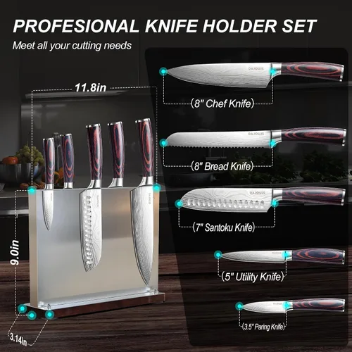 Vista 2 de Juego de cuchillos de cocina con bloque – Juego de 6 cuchillos de chef, 5 piezas de acero inoxidable de alto carbono – Cuchillos afilados con un