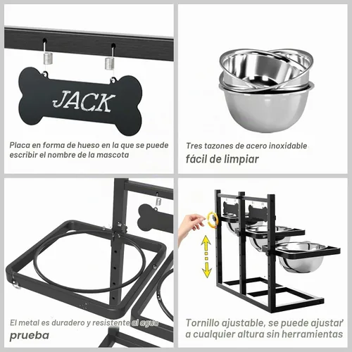 Vista 5 de Cuencos elevados para perros grandes, soporte elevado de 6 alturas ajustables con paspartú, dos tarjetas distintivas y tres cuencos de 57.5 fl oz