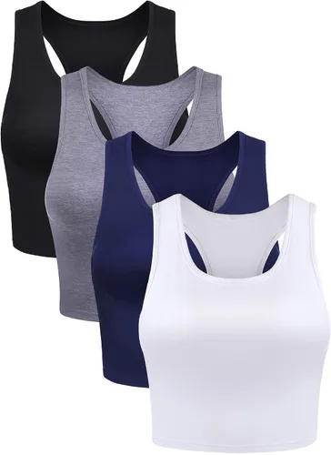 Vista 7 de Boao Camiseta corta básica sin mangas con espalda cruzada para mujer de 4 piezas