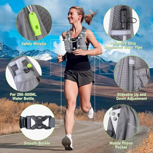 Vista 2 de Chaleco de hidratación para correr para mujeres y hombres, chaleco de agua mochila de 5 litros, mochila ligera de hidratación para senderismo