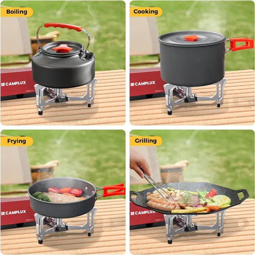 Vista 5 de Estufa de camping plegable CAMPLUX FoldGo, 7500 BTU, estufa portátil de gas butano, estufa plegable con cassette con bolsa de transporte y quemador