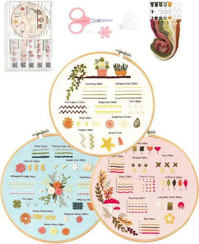 Vista 21 de Santune Paquete de 4 kits de bordado para principiantes, kits de punto de cruz y punto de aguja para adultos, juegos de punto con patrón de abeja