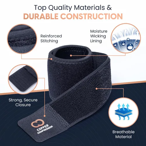 Vista 5 de Copper Compression Muñequeras (paquete de 2) – Soporte de muñeca ajustable con infusión de cobre para levantamiento de pesas, entrenamientos