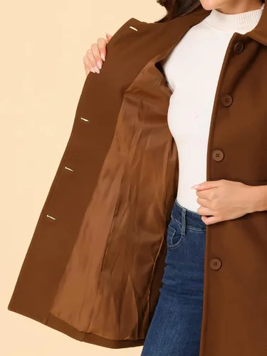 Vista 5 de Allegra K Abrigo largo con botones y cuello Peter Pan para mujer