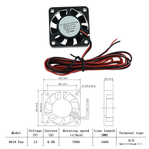 Vista 5 de CR 10 Extrusora Ventilador de enfriamiento DC 12V 40x40x10MM Ventilador y ventilador axial con conducto de enfriamiento activo para impresora 3D