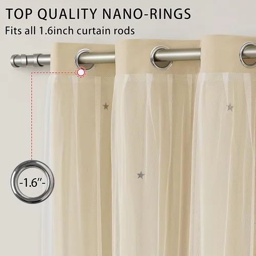 Vista 5 de XiDi - Cortinas beige con superposición transparente para sala de estar y dormitorio, ventana pequeña, 2 paneles, 80% de oscurecimiento, cortinas