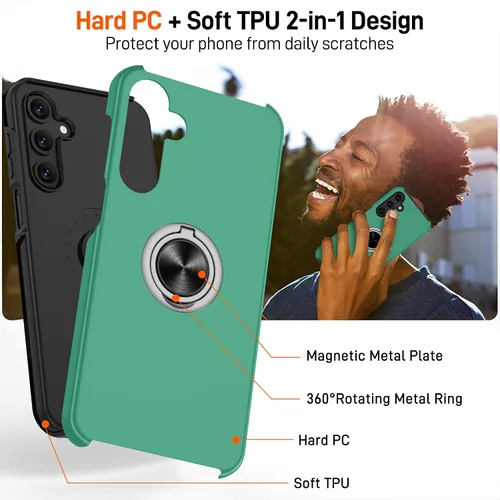 Vista 200 de Gritup - Funda para Galaxy A05S con protector de pantalla HD×2, funda protectora para teléfono a prueba de golpes con soporte magnético de anillo