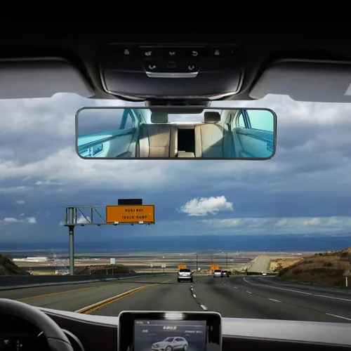 Vista 2 de Espejo retrovisor convexo HD azul antirreflejo de 11 pulgadas, clip universal en espejo retrovisor interior de gran angular para reducir el punto
