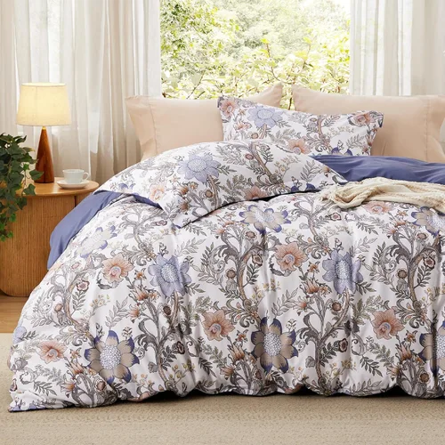 Vista 8 de Bedsure Juego de funda de edredón Twin para dormitorio, juego de funda de edredón reversible floral con cierre de cremallera, juego de ropa de cama