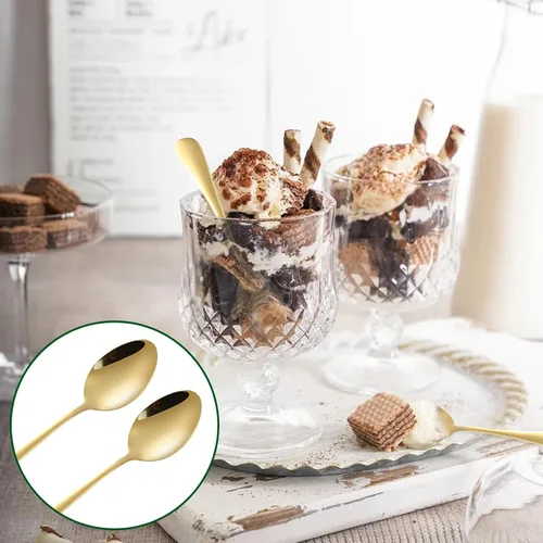 Vista 8 de SourceTon Juego de 8 cucharas de café de acero inoxidable chapadas en oro para postre, azúcar, té, aperitivos (4.9 pulgadas)