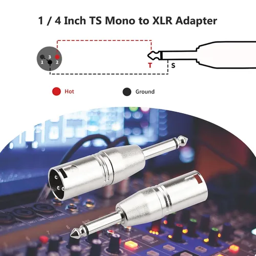 Vista 3 de Adaptador TS mono a XLR de 1/4 de pulgada, conector de audio desequilibrado macho XLR a 0.250 in de cuarto de pulgada compatible con estéreo