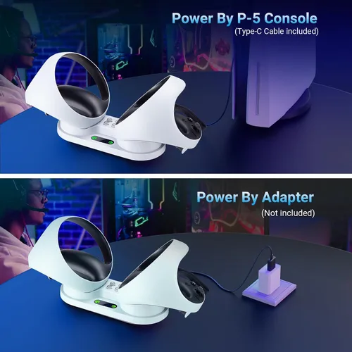 Vista 4 de Estación de carga para controlador PSVR2 Sense Controller, base de carga dual para PS VR2, estación de carga magnética con 4 terminales magnéticos