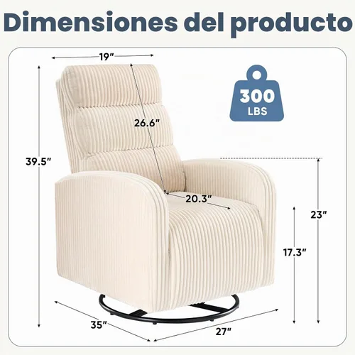 Vista 3 de DUMOS Silla giratoria de 360°, cómoda silla para dormitorio, mecedora con cojín de asiento grueso, sofás con respaldo alto para sala de estar