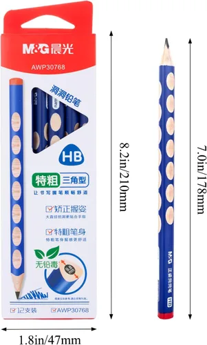 Vista 7 de M&G 12 piezas de lápices triangulares para niños, lápices HB con mango de corrección triangular, preafilados, lápices de grafito con madera