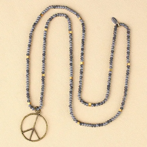 Vista 2 de KELITCH - Collar clásico con dije de signo de paz, de hippie, de amor, con cuentas de cristal esmerilado