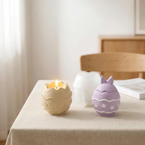 Vista 2 de Molde de silicona para tarro de vela de huevo de conejo de Pascua, molde de resina de huevo de conejo 3D para velas, taza de almacenamiento