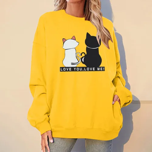 Vista 3 de Kansopa Sudaderas para mujer, lindas camisetas con estampado de gato, con estampado de letras, casual, manga larga
