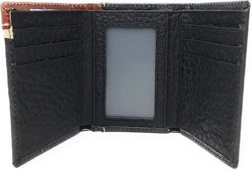 Vista 2 de Western Tooled - Cartera corta de cuero genuino para hombre, Negro -, Billetera triple