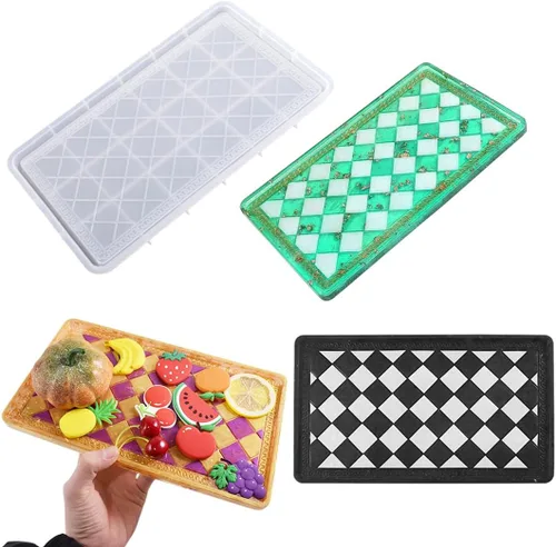 Vista 7 de Moldes de silicona para bandeja de servir rectangular grande con bordes para resina epoxi, soporte de joyería (12.2 x 9.06 x 1.42 pulgadas)