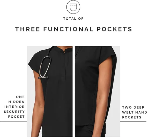 Vista 5 de Figs - Uniforme médico de mujer Rafaela, de dos bolsillos, cuello mandarín, ajuste holgado con elásticos suaves.