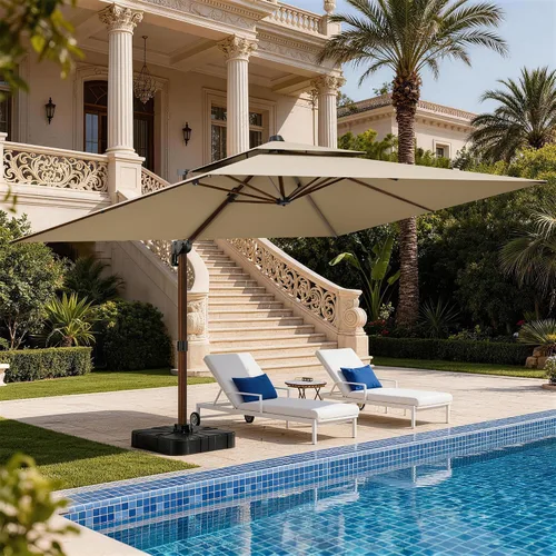 Vista 10 de Sombrilla de 10 x 13 pies para exteriores, sombrilla grande rectangular con viga voladiza, resistente, con rotación de 360°, sombrilla con Beige