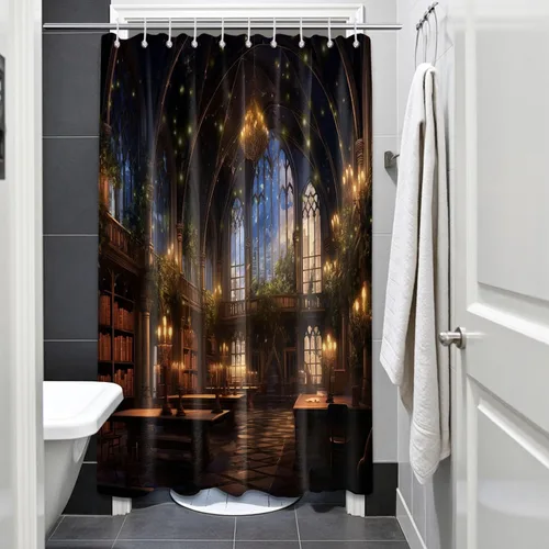 Vista 8 de Magic Castle - Cortina de ducha de castillo de cuento de hadas, decoración de baño, tela impermeable con ganchos, 36 x 72 pulgadas