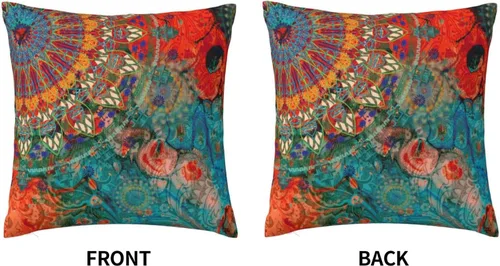 Vista 3 de VARUN Fundas de almohada abstractas con diseño de mandala y flores, fundas de almohada cuadradas para decoración del hogar, sofá, automóvil
