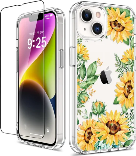 Vista 43 de Funda para iPhone 14 Pro con protector de pantalla, 6.1 pulgadas, transparente de cuerpo completo, a prueba de golpes, diseño floral, para niñas