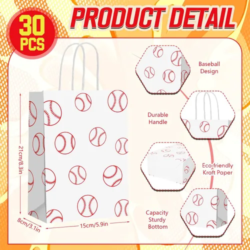 Vista 2 de Leinuosen 30 bolsas de fiesta de béisbol, regalo de regalo, bolsas de dulces con asa para deportes temáticos suministros de fiesta de cumpleaños