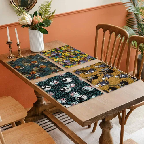 Vista 7 de Juego de 4 manteles individuales de Halloween, con temática de pesadilla, resistentes al calor, lavables, para cocina, mesa de comedor, manteles