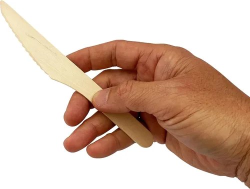 Vista 2 de KingSeal Cuchillo de madera desechable certificado FSC, biodegradable y respetuoso con el medio ambiente, 6.5 pulgadas de largo, 100