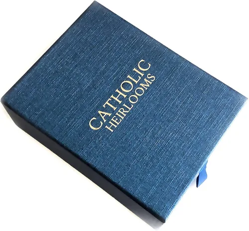 Vista 5 de Juego de rosario y pulsera de piedra y cristal Sagrado Corazón de Jesús en caja - Rosario Católico - Rosarios Catolicos - Regalos Católicos