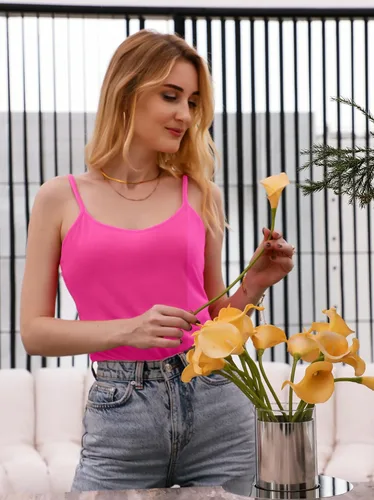 Vista 106 de Camisa Attraco de algodón, con tirantes estilo espagueti, con brasier incorporado, 2 paquetes, para mujer