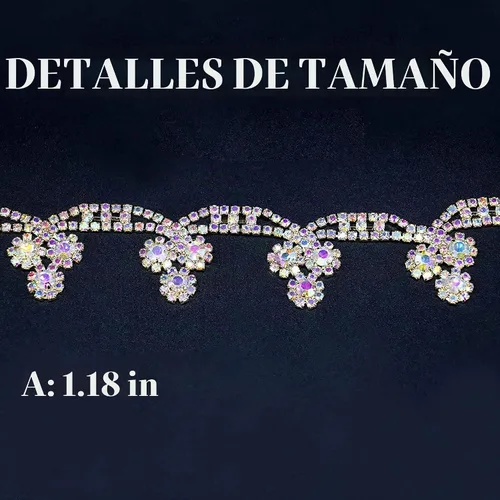 Vista 2 de Cadena de cierre de diamantes de imitación de cristal de 1 yarda con cuentas de perlas, cinta de encaje nupcial para decoración de fiesta de boda