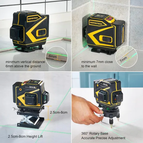 Vista 3 de Nivel Láser de Piso Autonivelante, Láser de Línea Cruzada Horizontal Vertical 3x360, Alineación de Haz Verde 3D para Piso de Baldosas, Pared y Techo