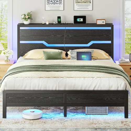 Vista 13 de Homkdom Twin Size Bed Frame with LED, Headboard Shelf & USB Ports
