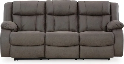 Vista 3 de Signature Design by Ashley - Sofá reclinable manual, primera base, color gris Space-saving 3-in wall distance, Easy-to-clean gunmetal faux leather