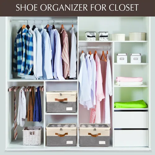 Vista 5 de Organizador de zapatos para armario, contenedores de almacenamiento ajustables para zapatos, grandes contenedores plegables de almacenamiento