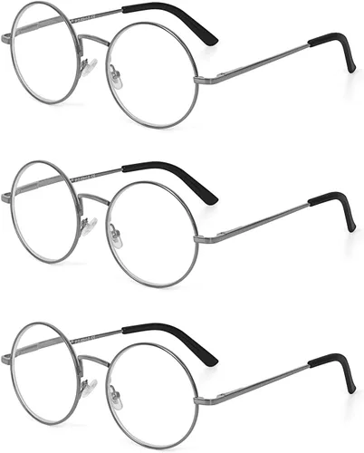 Vista 8 de Gafas de lectura redondas con marco de metal con bisagra de resorte (negro, plateado y plomo)