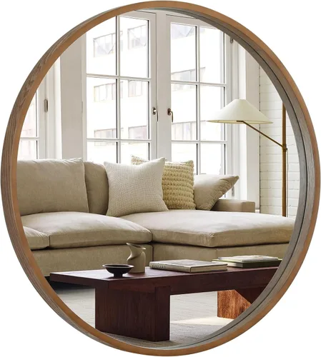 Vista 22 de WallBeyond Espejo redondo negro de madera de 24 pulgadas, espejo de pared circular para baño, espejo de pared redondo para decoración de pared