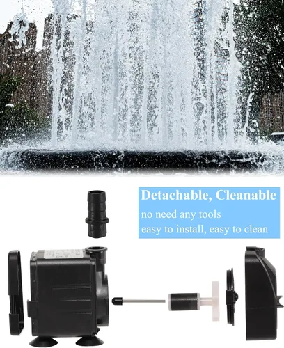 Vista 5 de alizzy Bomba de agua sumergible pequeña de 210 GPH (800 L/H, 16 W), bomba de fuente de agua ultra silenciosa con tubo para fuente, acuario, pecera