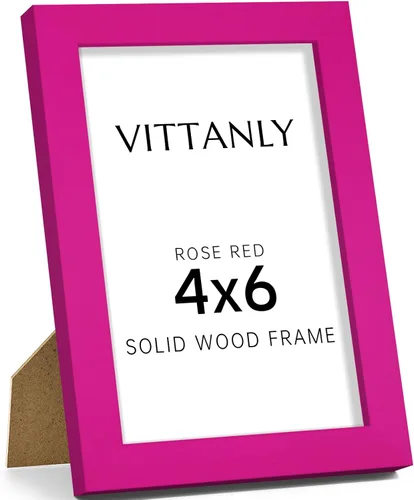 Vista 56 de Vittanly - Marco de fotos de 4 x 6 pulgadas de madera maciza con plexiglás, incluye paspartú de 3,5 x 5, para colgar en la pared o poner sobre una