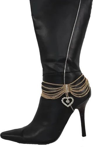 Vista 4 de TFJ - Pulsera de moda occidental para mujer, cadena de metal dorado, dije de corazón plateado, Metal